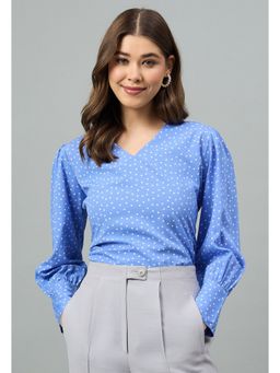 Style Quotient - V-Neck Polka Dots Blue Top