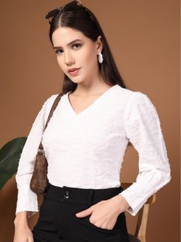 Style Quotient - V-Neck Solid White Top