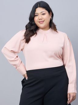 Style Quotient - Plus High Neck Solid Nude Top