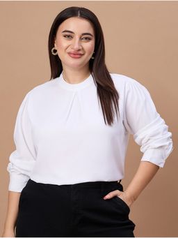 Style Quotient - Plus High Neck Solid White Top