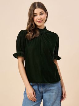 Style Quotient - High Neck Solid Green Top