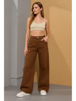Angelfab - Brown Denim High Waist Relaxed Fit Jeans