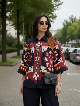 ZUMMER - Navy Blue Printed Shirt with Pant
