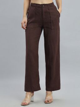 Go Colors - Brown linen Relaxed Fit Mid Waist Pant
