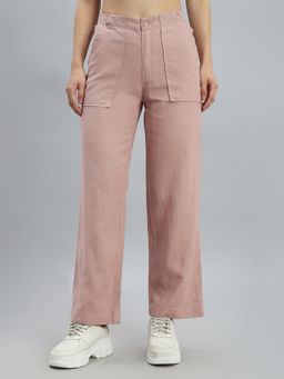 Go Colors - Pink linen Relaxed Fit Mid Waist Pant