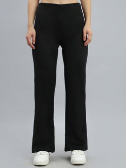 Go Colors - Black polyester Blend Flared Fit Mid Waist Pant