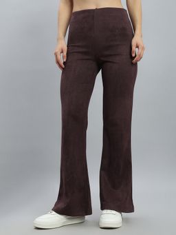 Go Colors - Wine polyester Blend Flared Fit Mid Waist Pant