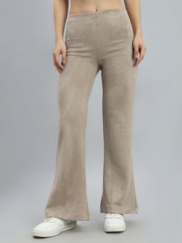 Go Colors - Brown polyester Blend Flared Fit Mid Waist Pant