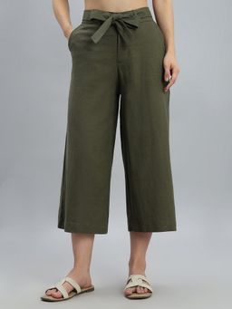 Go Colors - Olive polycotton Relaxed Fit High Waist Pant