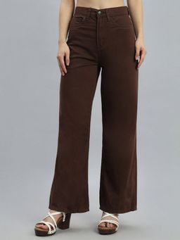 Go Colors - Brown cotton Blend Wide Fit High Waist Pant