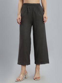 Go Colors - Grey viscose Blend Relaxed Fit Mid Waist Pant