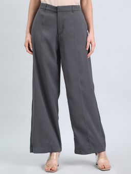 Go Colors - Grey poly/Spandex Relaxed Fit High Waist Pant