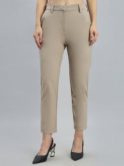 Go Colors - Beige poly viscose Tapered Fit Mid Waist Pant