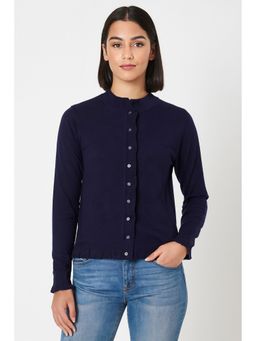 NOBARR - Blue Viscose Plain Full Sleeves Regular Cardigan
