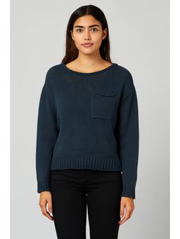 NOBARR - Blue Acrylic Textured Full Sleeves Regular Sweater
