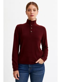 NOBARR - Wine Viscose Plain Full Sleeves Regular Sweater
