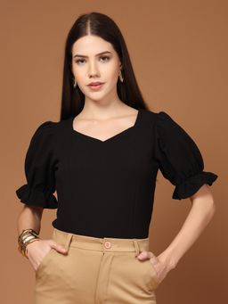Style Quotient - Solid Sweetheart Neck Black Top