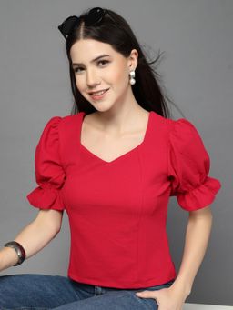Style Quotient - Solid Sweetheart Neck Pink Top