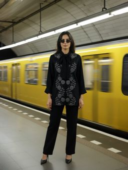 ZUMMER - Rayon Black Embroidered Tunic with Pant