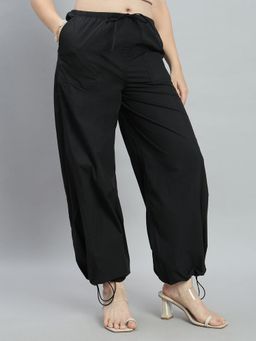 Go Colors - Black cotton Blend Wide Fit Mid Waist Pant