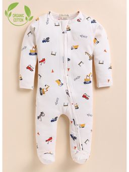 Cot and Candy - White Organic Cotton Construction Sleepsuit