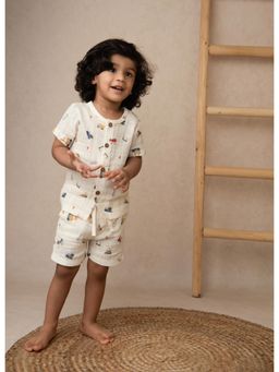 Cot and Candy - White Organic Cotton Construction Jhabla & Shorts (Set of 2)