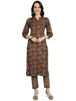 Rajnandini - Womens Rayon Maroon Beige Kurta with Pants (Set of 2)