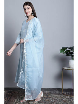 Rajnandini - Womens Silk Sky Blue Kurta with Dupatta (Set of 3)