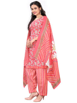 Rajnandini - Peach & White Cotton Printed Ready to Wear Salwar Suit (Set of 3)
