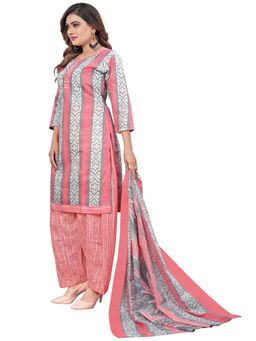 Rajnandini - Peach & White Cotton Printed Ready to Wear Salwar Suit (Set of 3)