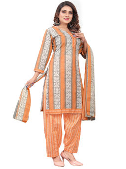 Rajnandini - Light Orange & White Cotton Printed Ready to Wear Salwar Suit (Set of 3)