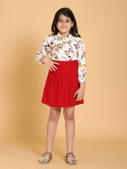 PICCOLO - White Floral Printed Top With Skirt (Set of 2)