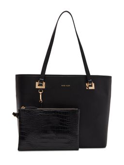 Anne Klein - Black Solid Tote Bag with Pouch (Set Of 2)