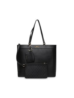 Anne Klein - Black Solid Tote Bag with Attached Pouches