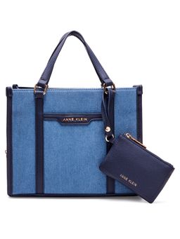 Anne Klein - Blue Denim Handbag with Attached Pouch & Detachable Strap