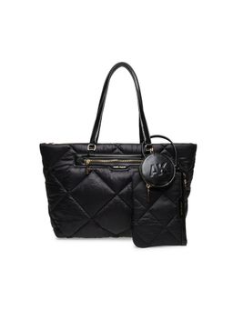Anne Klein - Black Quilted Nylon Tote Bag with Attached Pouch