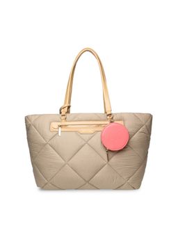 Anne Klein - Grey Quilted Nylon Tote Bag with Attached Pouch