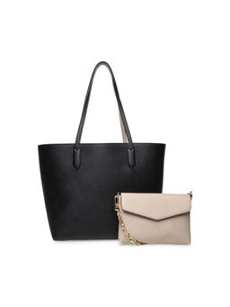 Anne Klein - Black Solid Bonded Tote Bag with Crossbody