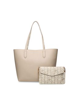 Anne Klein - Grey Solid Bonded Tote Bag with Crossbody