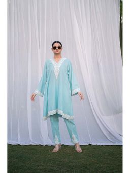 Daljit Sudan - Sky Blue Cotton Phiran Co-Ord (Set of 2)