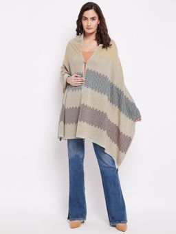 KnitStudio - Beige Striped Knitted Shawl