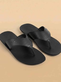 Metro - Black Men Leather Flipflops