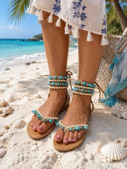 Sandal Stories - Women Turquoise Tide Boho Tie-ups Sandals