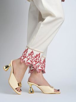 Shoetopia - Women Cream Sculpted Spool Heels