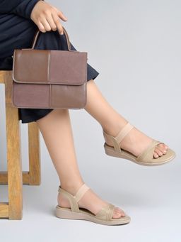 Shoetopia - Women Perforated Criss-Cross Comfort Sandals - Elegant Beige