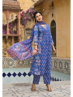 ANAISA - Blue Floral Kurta with Pant and Dupatta (Set of 3)