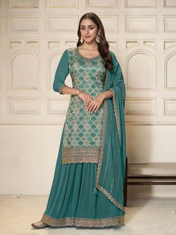 Seerat - Green Embroidered Kurta with Palazzo and Dupatta (Set of 3)