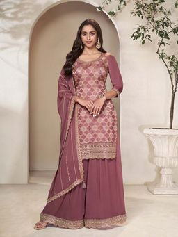 Seerat - Mauve Embroidered Kurta with Palazzo and Dupatta (Set of 3)