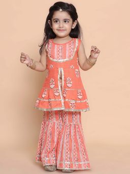 Titrit - Orange Floral Kurta and Sharara (Set of 2)