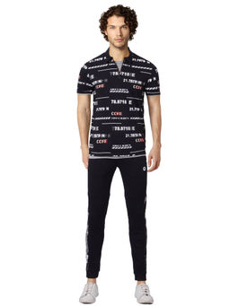 Jack & Jones - Black Graphic Print Polo Neck T-shirt